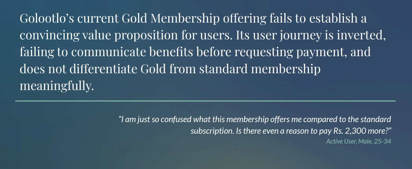 Golootlo research finding: Gold membership value proposition
