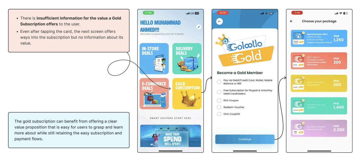 Golootlo UX audit snippet: Gold Membership