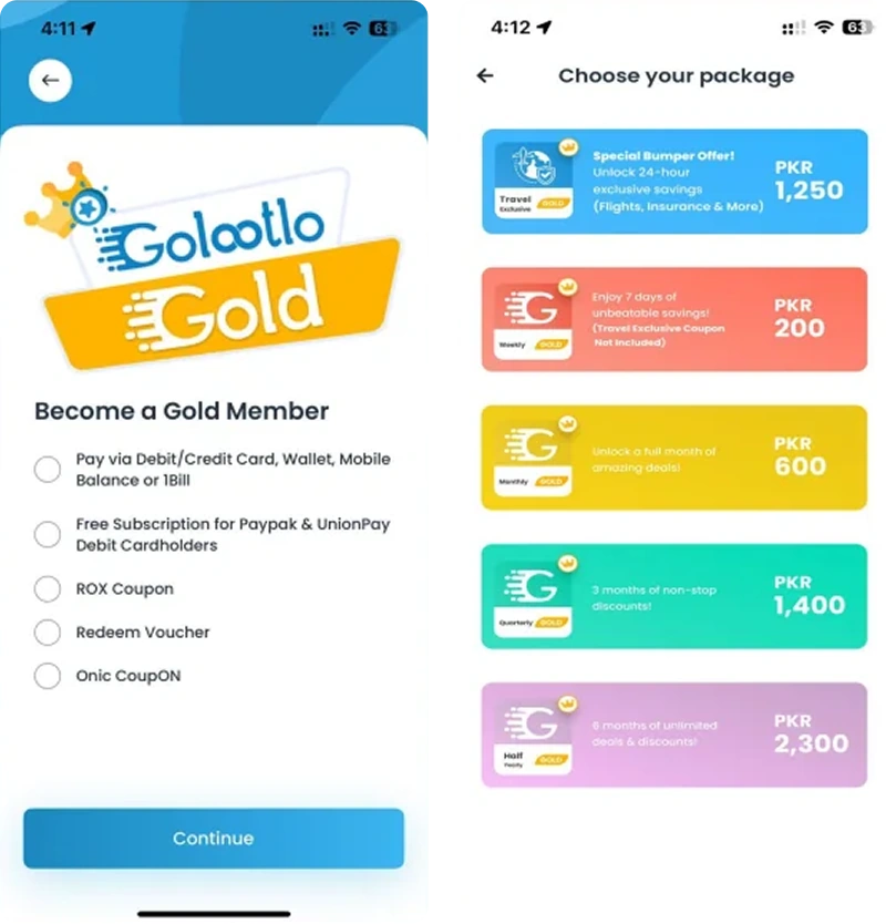Gold Membership before the redesign