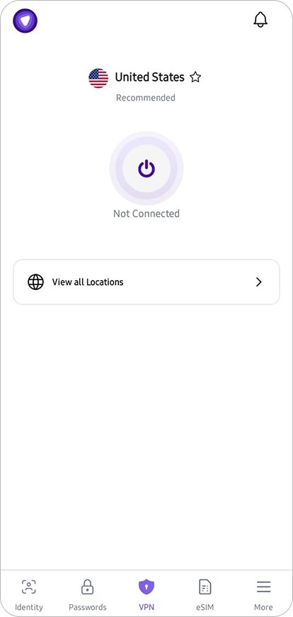 Original PureVPN home screen