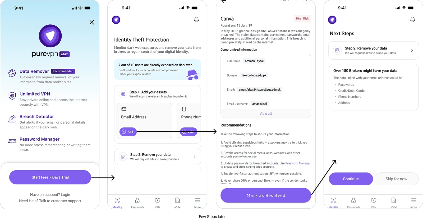 End-to-end storyboard of the improved data removal journey