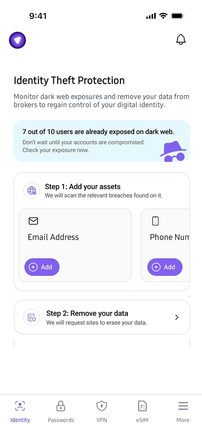 Redesigned, step-based Identity Theft Protection screen