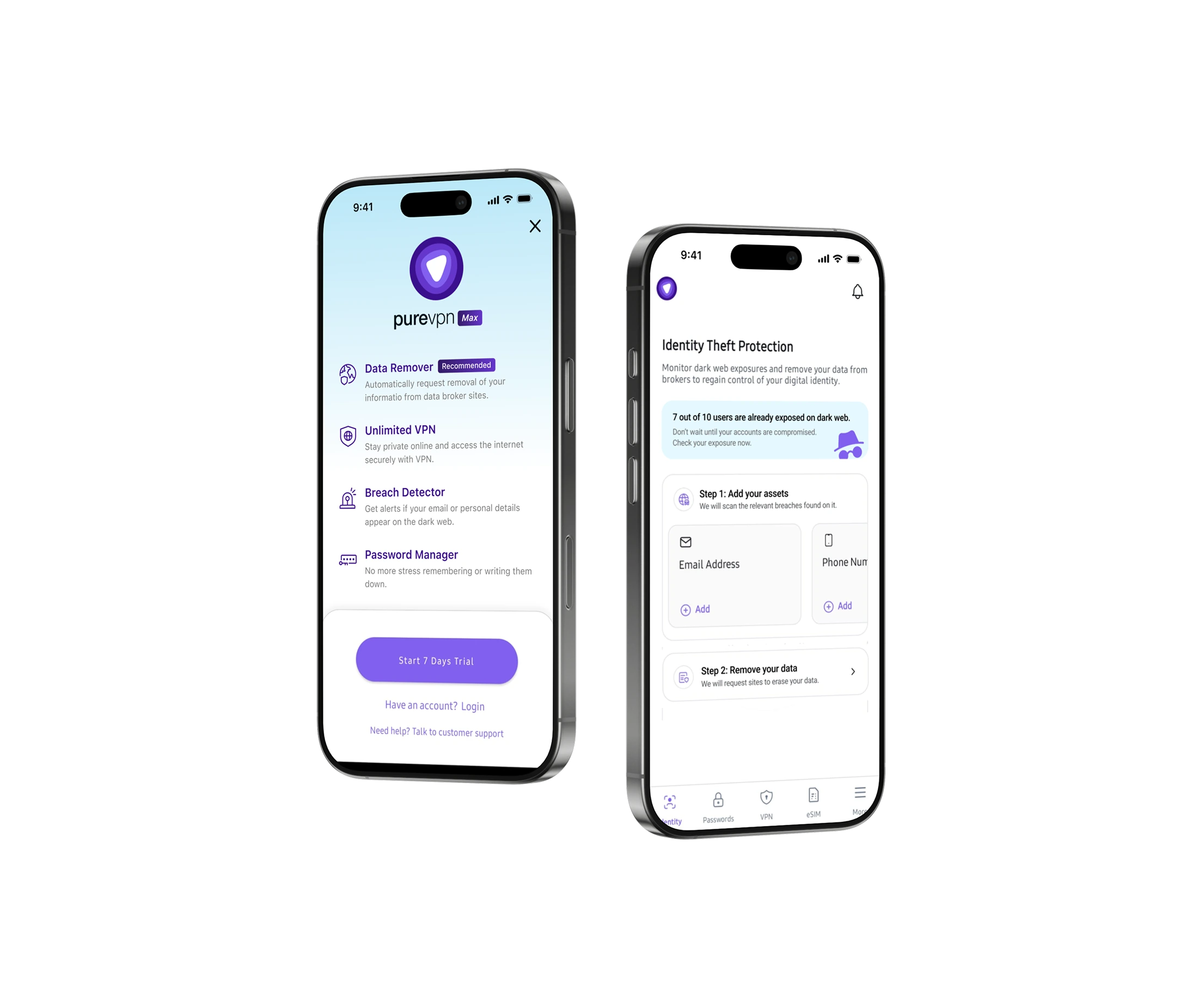 PureVPN data removal feature UI